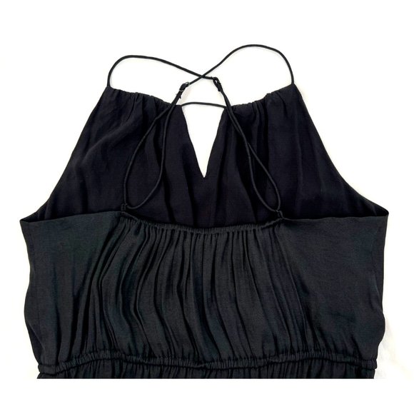 Black Satin Formal Wedding Guest with Drawcord and Cutout Neckline size Large - Picture 6 of 16